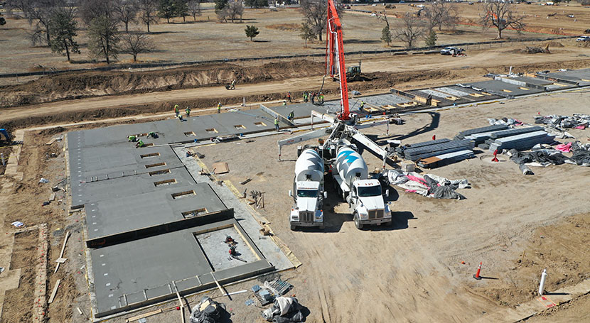 March 2022: Crews take advantage of sunny weather to pour the exterior walls of Bioscience 5.